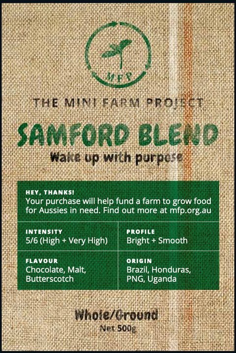 Coffee 500g Bag - Samford Farm Blend - Whole Beans